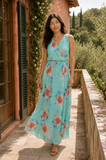 VESTIDO LARGO ESTAMPADO 20227719 (TURQUESA, ANARANAJADO, VERDE)