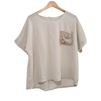 CAMISETA BOLSO TEJIDO BEIGE 90505