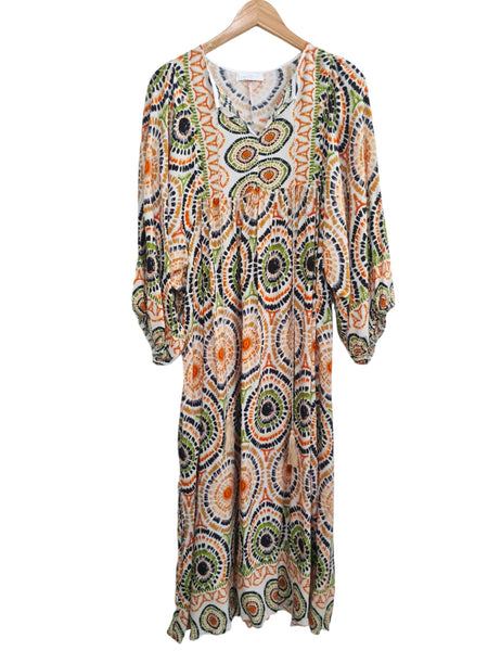VESTIDO ANARANAJDO CON VERDE  PLAYA 230645