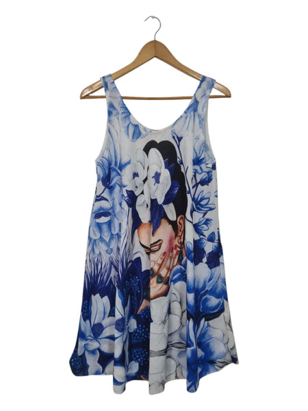 VESTIDO ESTAMPADO  AZUL CORTO 8057