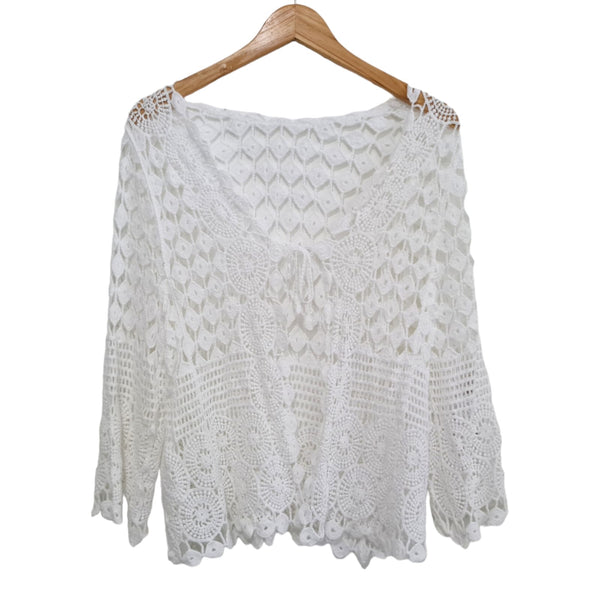 CHAQUETA BLANCA  TEJIDA MANGA LARGA 3611
