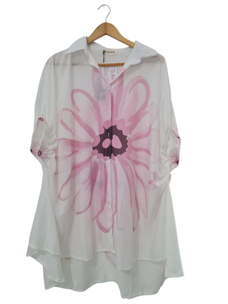 BLUSA CAMISERA FLOR ROSADA 076