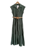 VESTIDO LARGO CINTURO OLIVO 12589