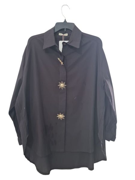 BLUSA CAMISERA BROCHES 90542 (CAFE, BLANCO, CORINTO, BEIGE)